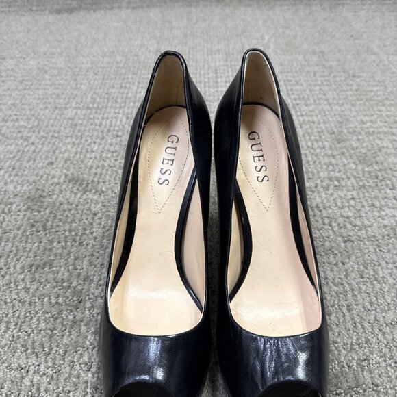 Guess Heels Black Leather Peep Toe Women's Size 7.5 - Picture 7 of 12